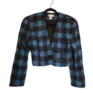 Vintage Cropped Tweed Jacket Ann Taylor Jewel Plaid Jacket Tweed Vivid